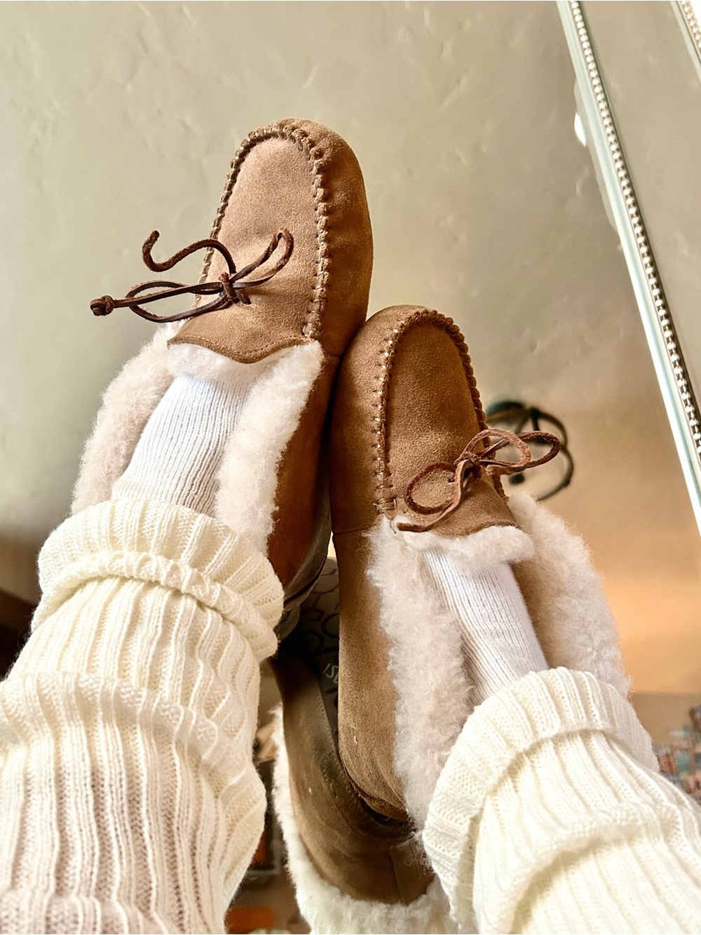 UGG Alina Chestnut Suede Shearling Heritage Americana Boho Moccasin Slipper Shoe